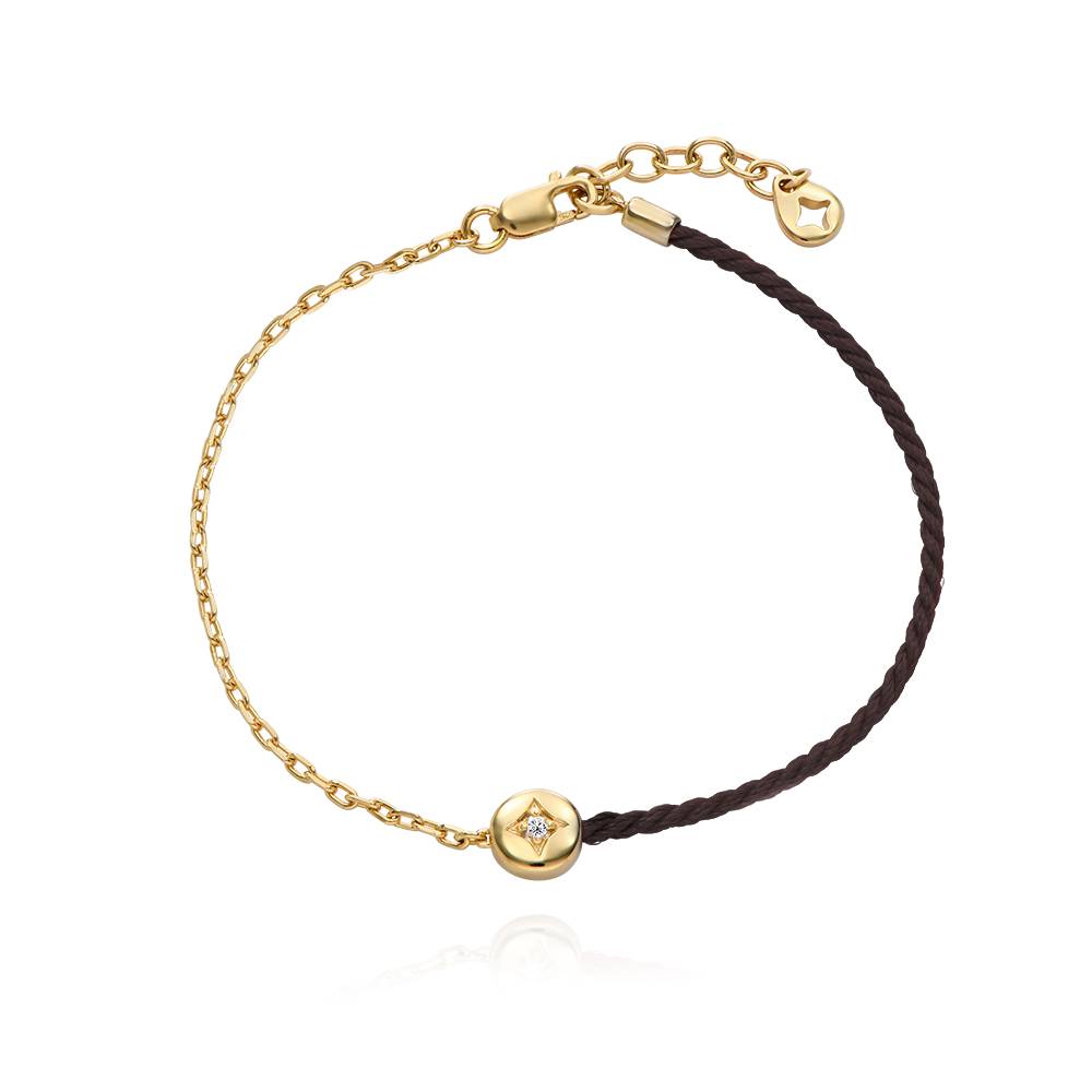 Half and Half Black Initial Bracelet with Diamond in 18K Gold Plating-6 product photo