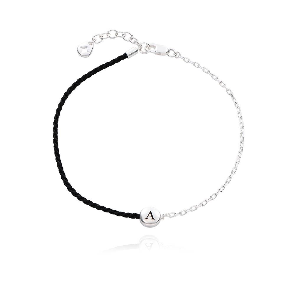 Half and Half Black Initial Bracelet with Diamond in Sterling Silver-7 product photo