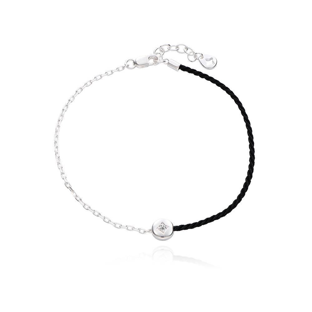 Bracelet Initiale "Half & Half" Noir avec Diamant en Argent Sterling-4 photo du produit