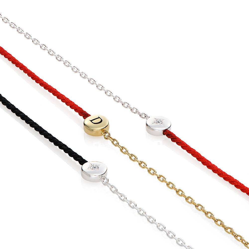 Half and Half Red Initial Bracelet with Diamond in 18K Gold Plating-3 product photo