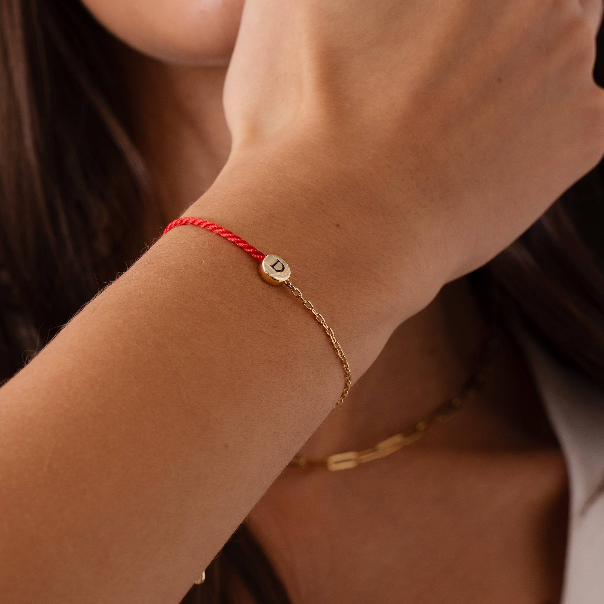 Half and Half Red Initial Bracelet with Diamond in 18ct Gold Plating-1 product photo