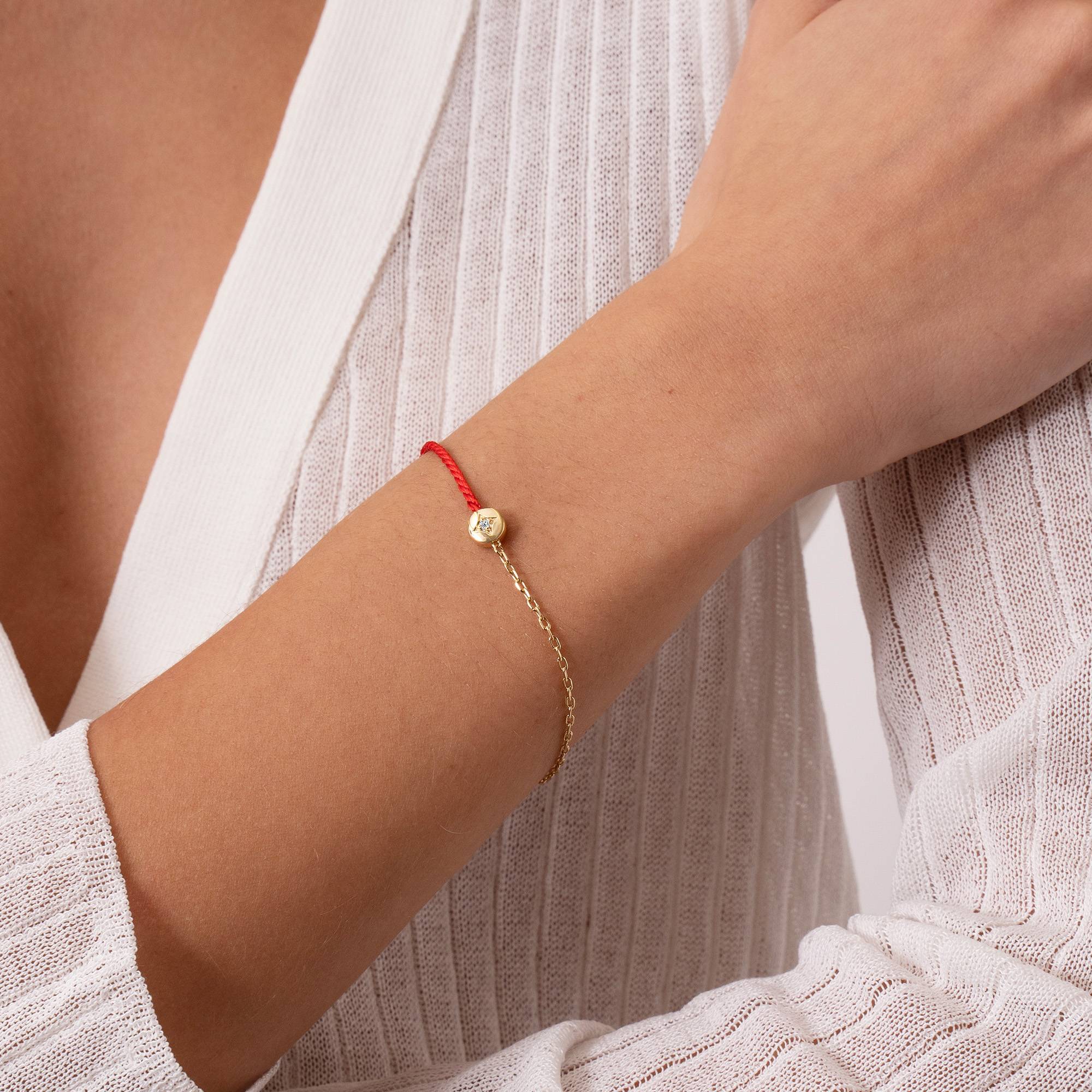 Half and Half Red Initial Bracelet with Diamond in 18K Gold Plating-1 product photo