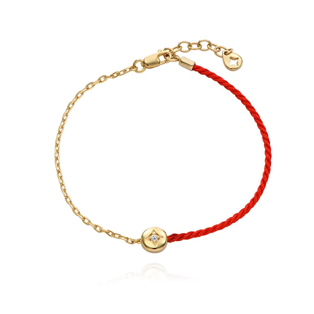 Half and Half Red Initial Bracelet with Diamond in 18K Gold Plating-4 product photo