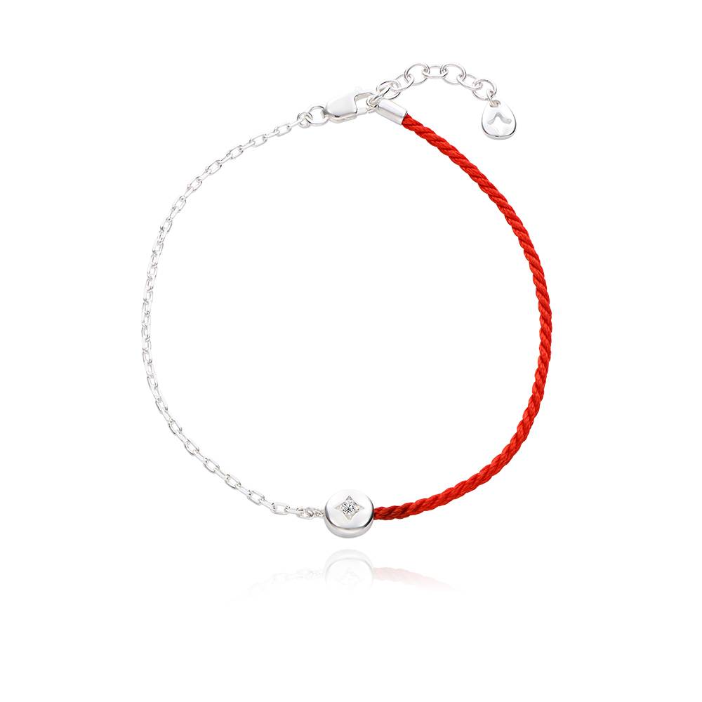 Bracelet Initiale "Half & Half" Rouge avec Diamant en Argent Sterling-7 photo du produit