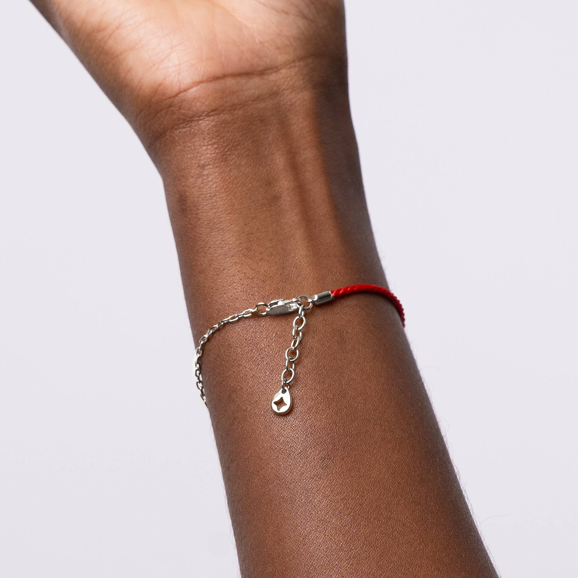 Half and Half Red Initial Bracelet with Diamond in Sterling Silver-3 product photo