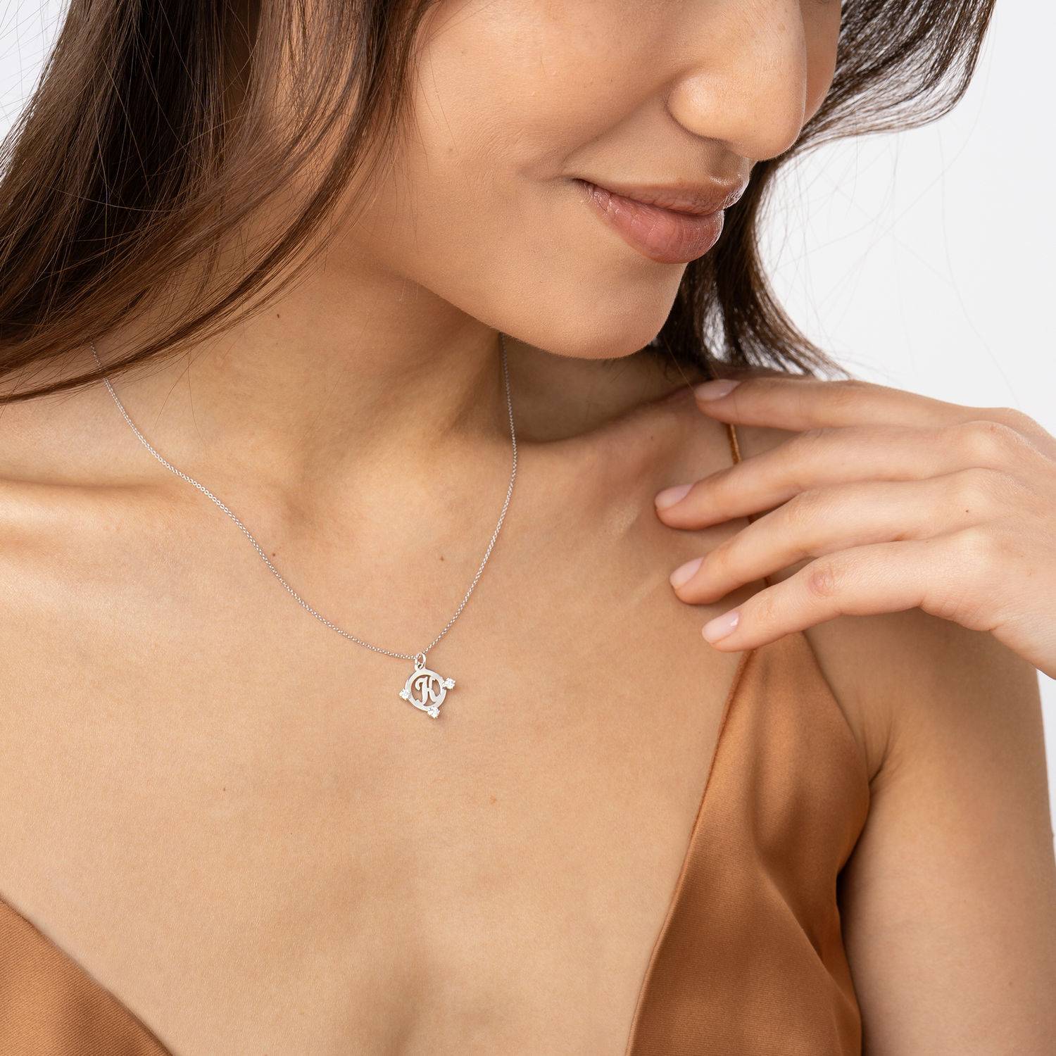Halo Multi Initial Necklace with 0.05ct Diamonds in 14K White Gold-4 product photo