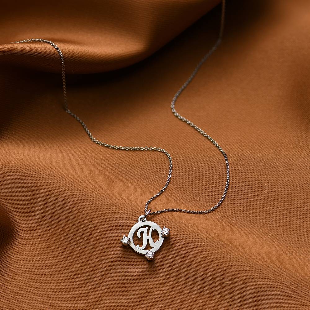 Halo Multi Initial Necklace with 0.05ct Diamonds in 14K White Gold-5 product photo