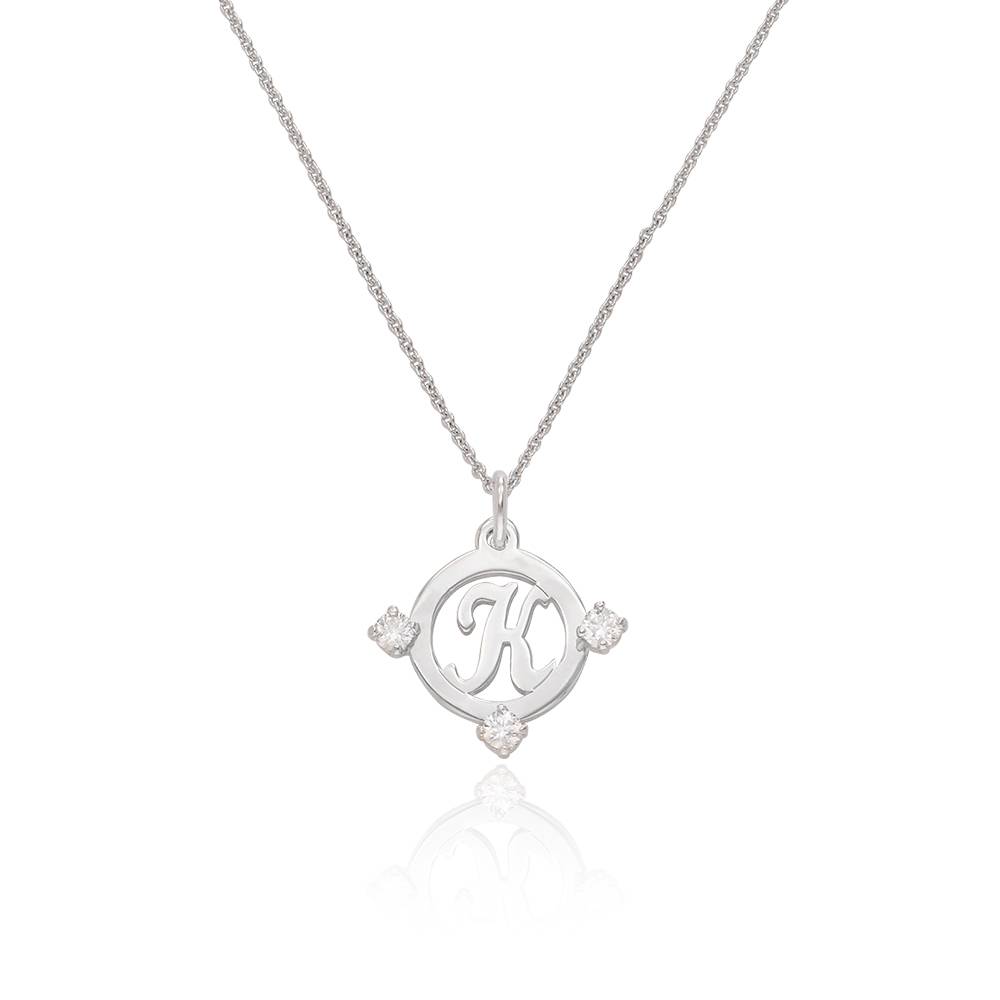 Halo Multi Inital Necklace with 0.05ct Diamonds in 14K White Gold-1 product photo