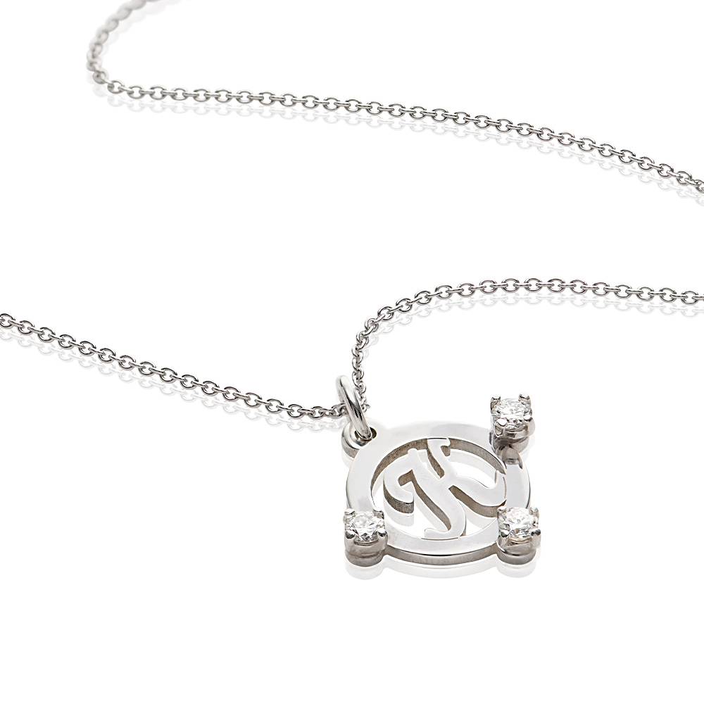 Halo Multi Inital Necklace with 0.05ct Diamonds in 14K White Gold-2 product photo