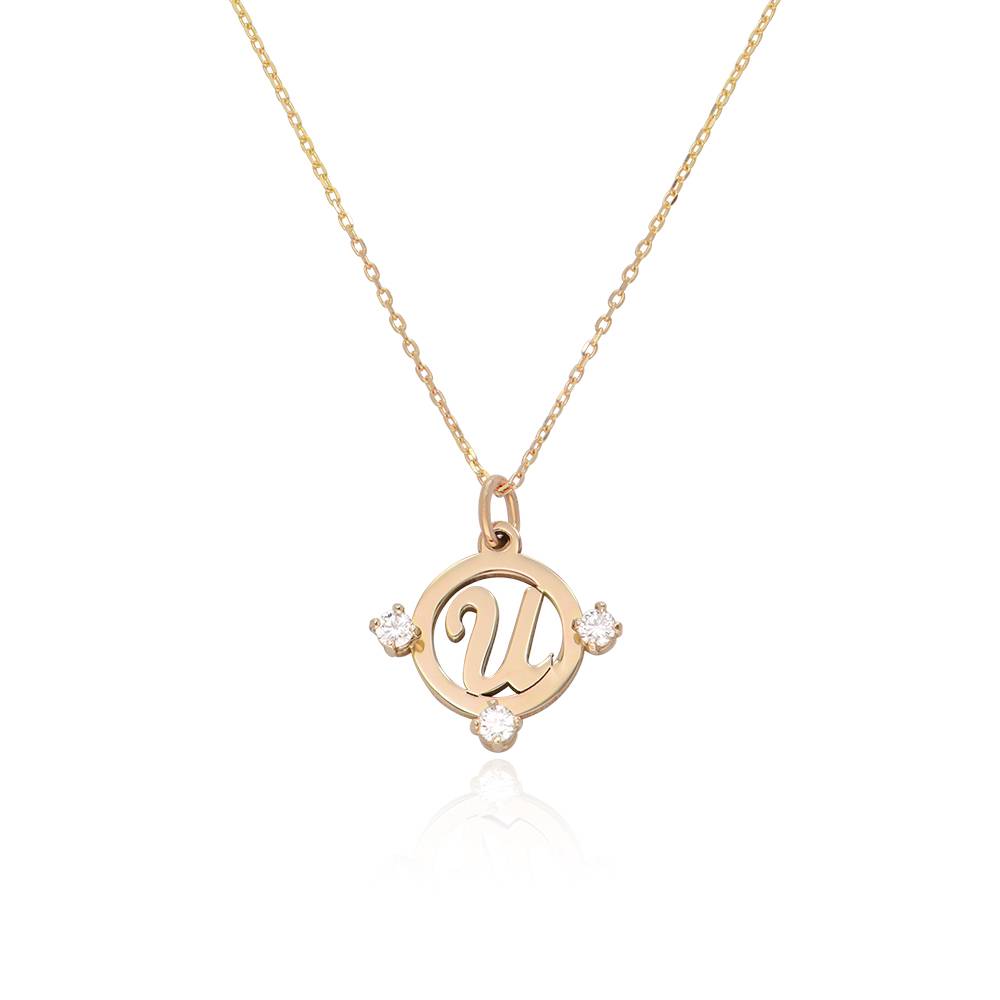 Halo Multi Initial Necklace with 0.05ct Diamonds in 14K Yellow Gold-3 product photo