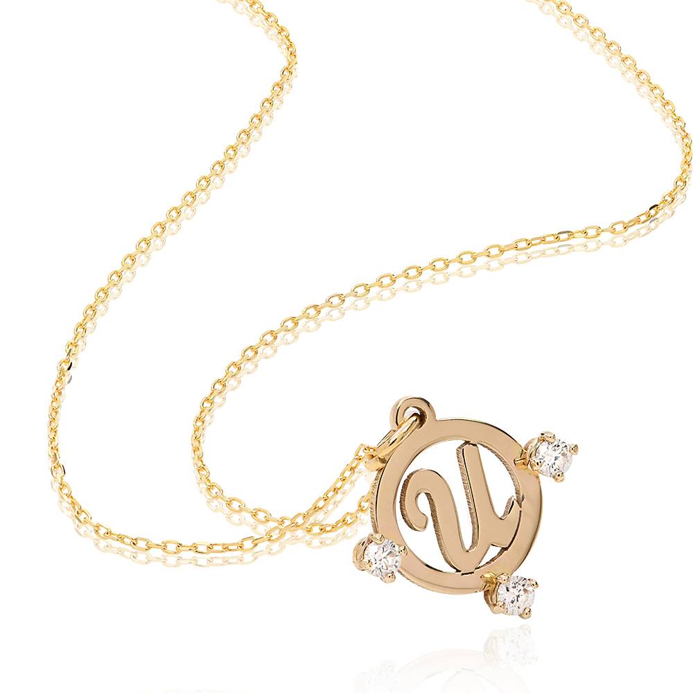 Halo Inital Necklace with 0.15ct Diamond in 14ct Yellow Gold-1 product photo