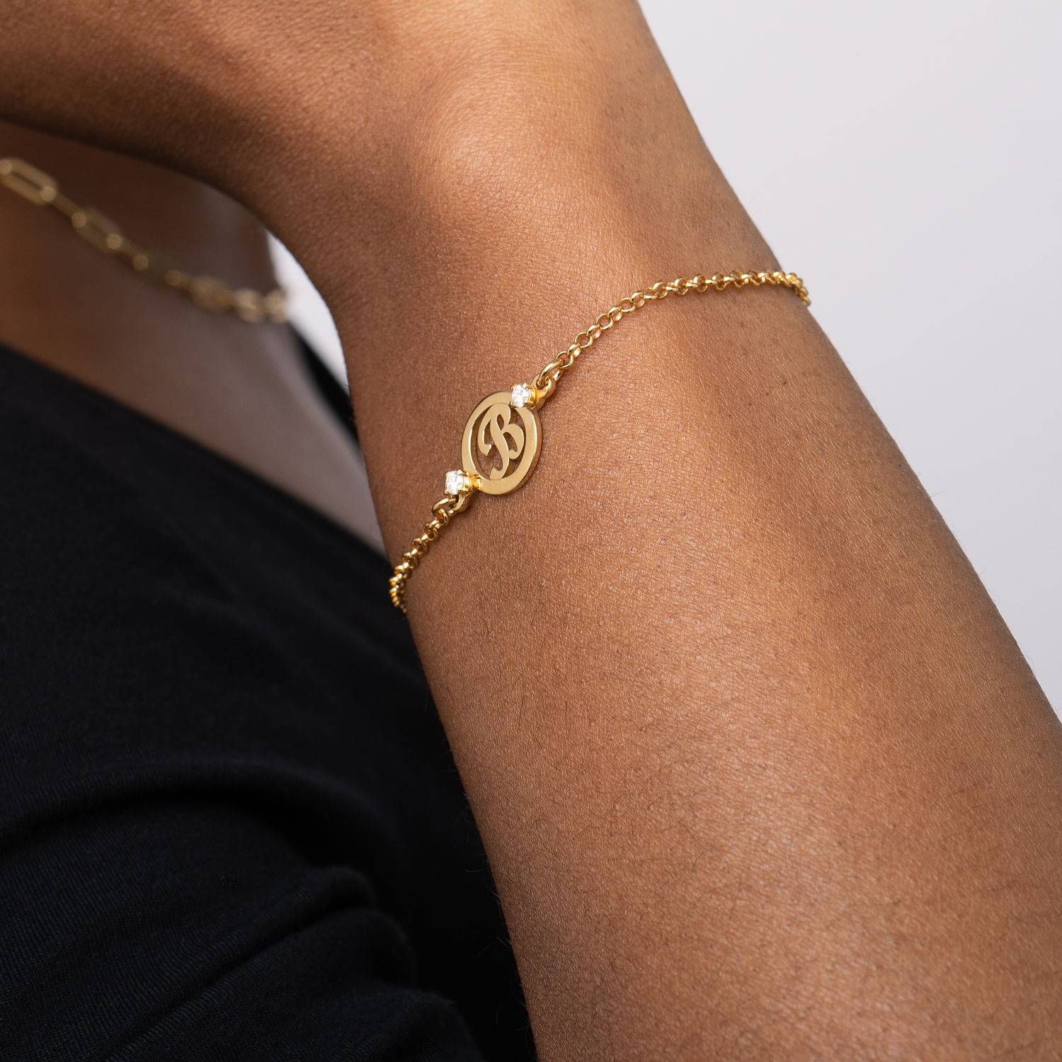 Halo Initial Bracelet with Cubic Zirconia in 18K Gold Plating-1 product photo
