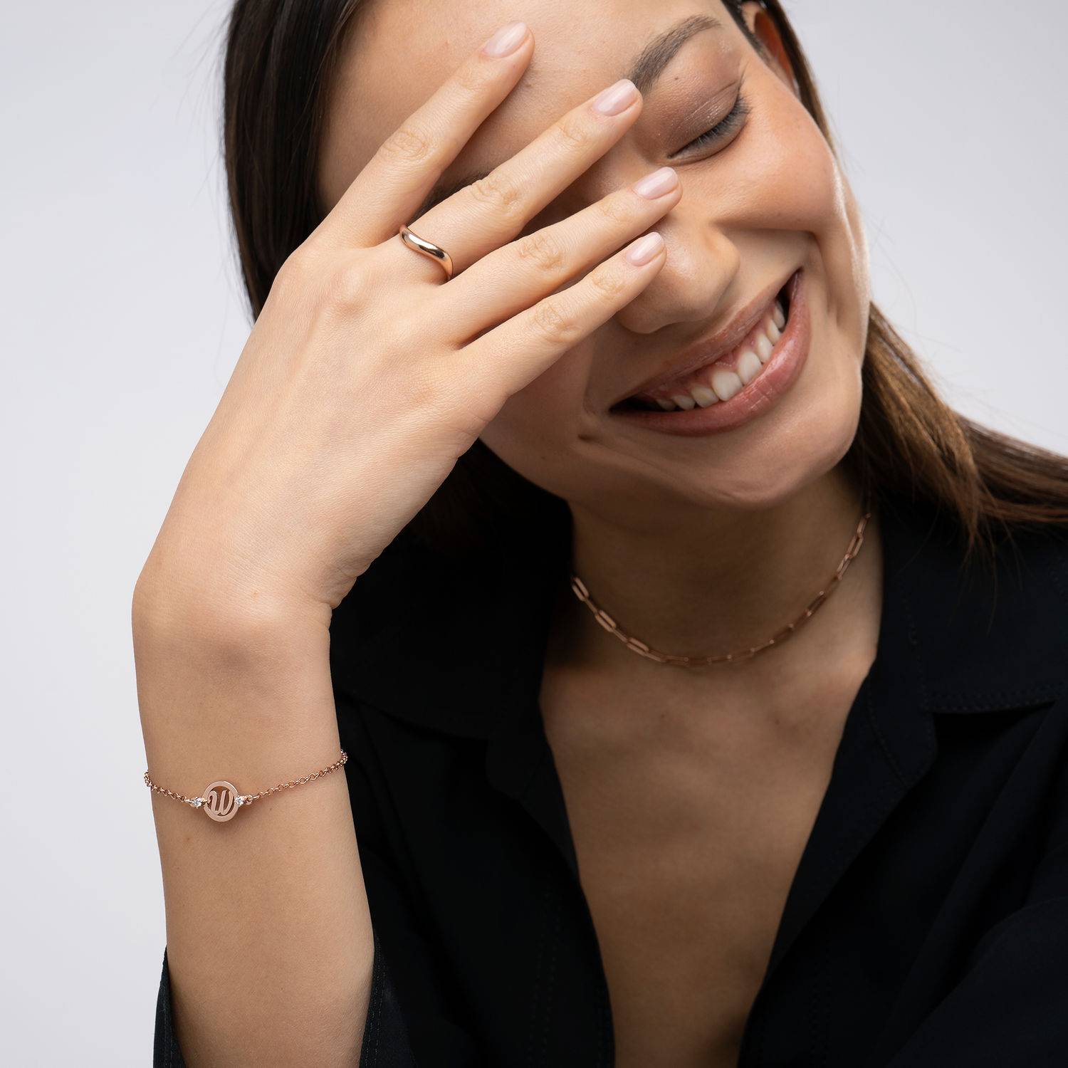 Halo Initial Bracelet with Cubic Zirkonia in 18ct Rose Gold Plating-1 product photo