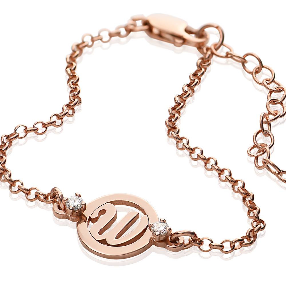 Halo Initial Bracelet with Cubic Zirconia in 18ct Rose Gold Plating-4 product photo