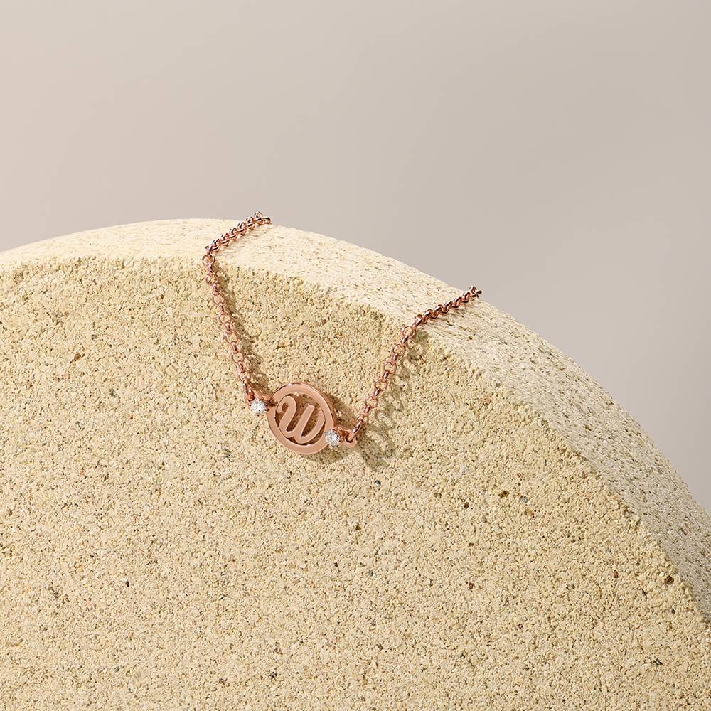 Bracelet Auréole Initiale avec zirkonia cubique en Plaqué Or Rose 18 carats-5 photo du produit