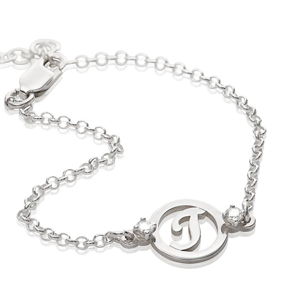 Halo Initial Bracelet with Cubic Zirconia in Sterling Silver-5 product photo