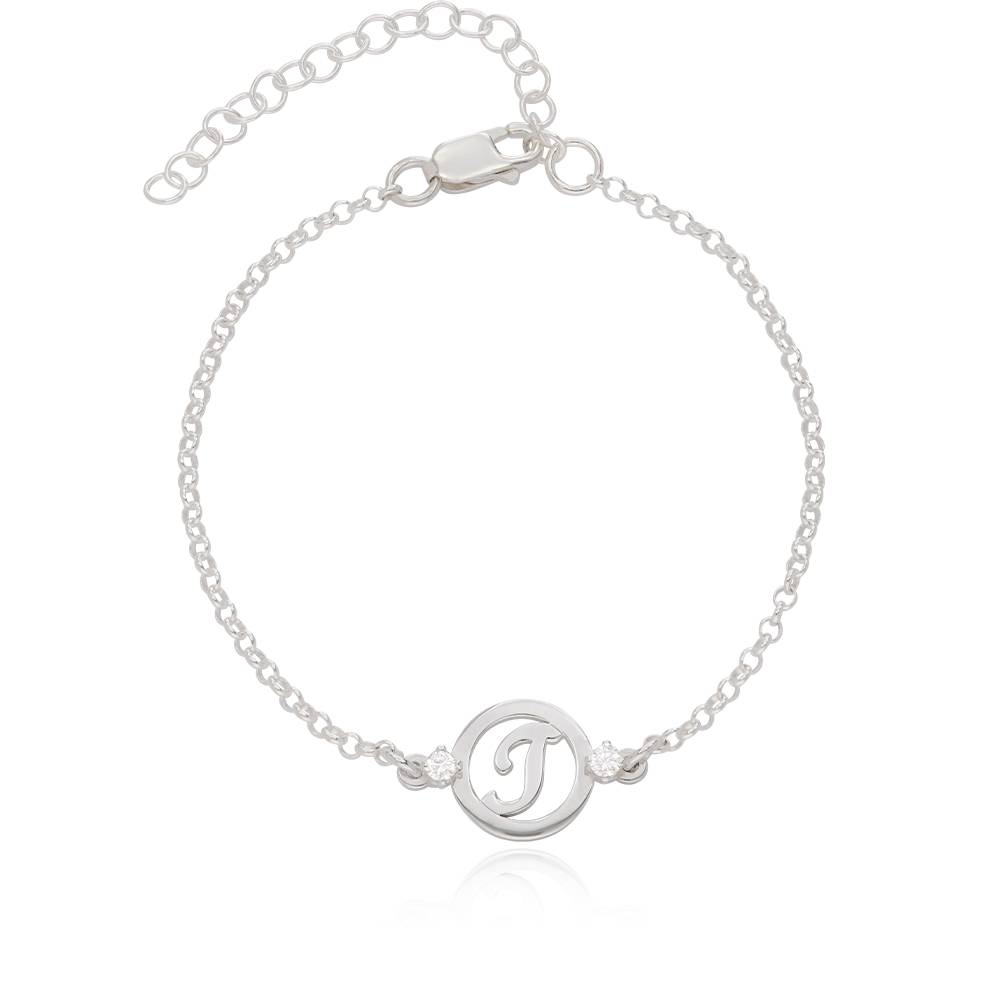 Halo Initial Bracelet with Cubic Zirconia in Sterling Silver-7 product photo
