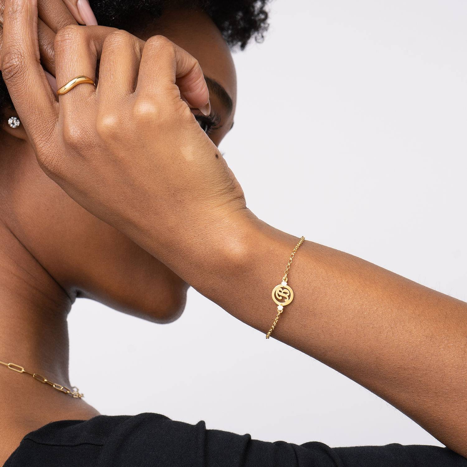 Halo Initial Bracelet with Diamonds in 18ct Gold Plating-5 product photo