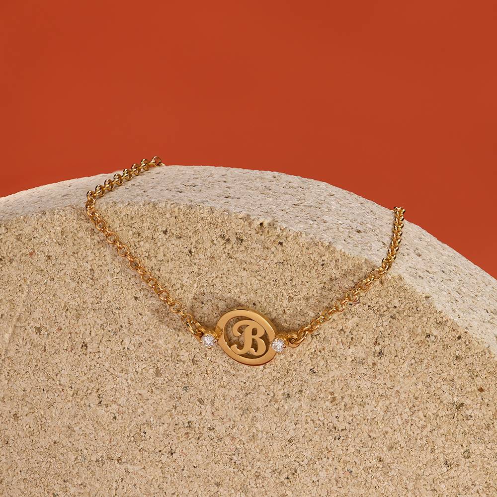Halo Initial Bracelet With 0.10ct Diamonds in 18K Gold Plating-4 product photo