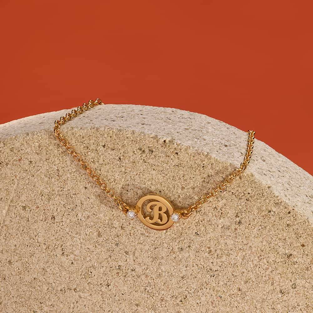Halo armband met initialen en diamanten in 18k goud vermeil-2 Productfoto