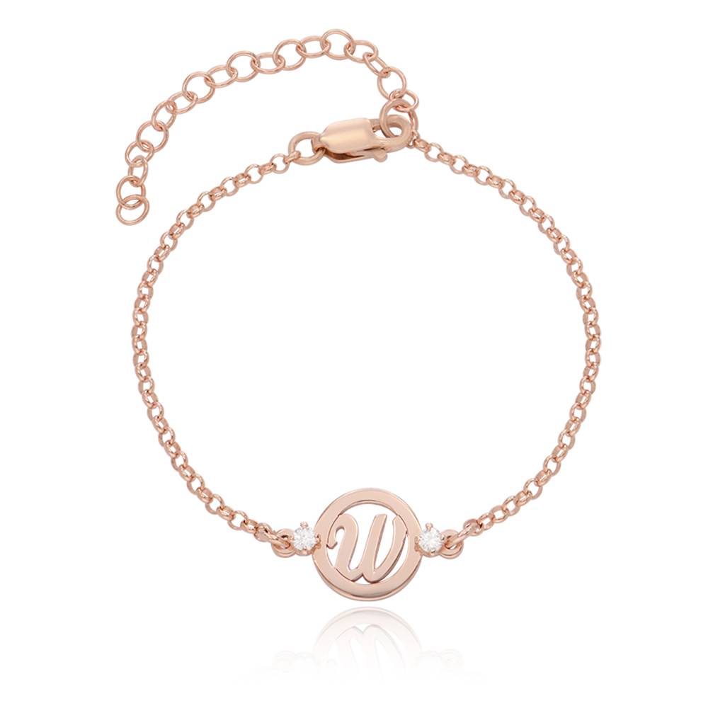 Bracelet Auréole Initiale avec Diamants en Plaqué Or Rose 18 carats photo du produit