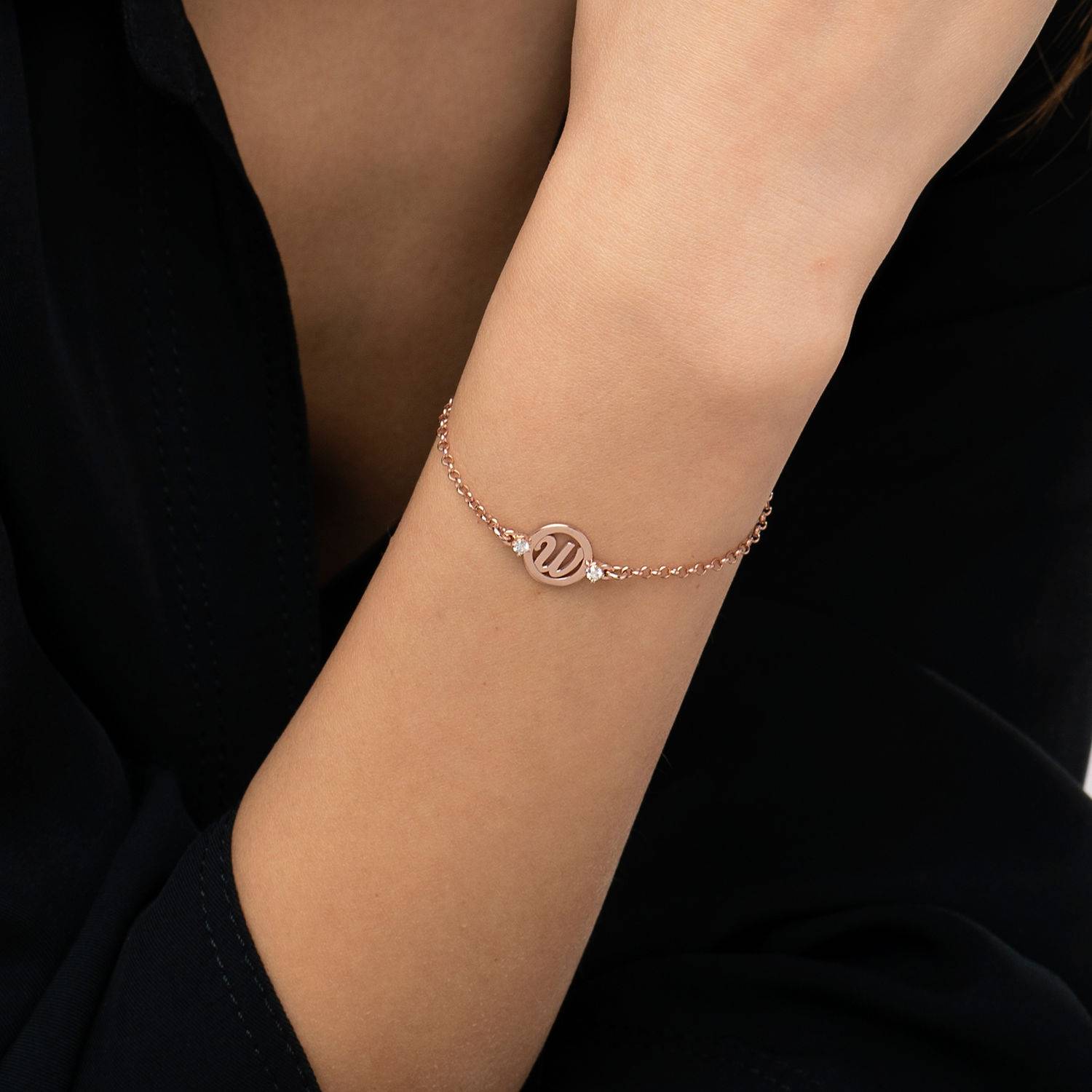 18k rosé vergulde Halo armband met initialen en diamanten-4 Productfoto