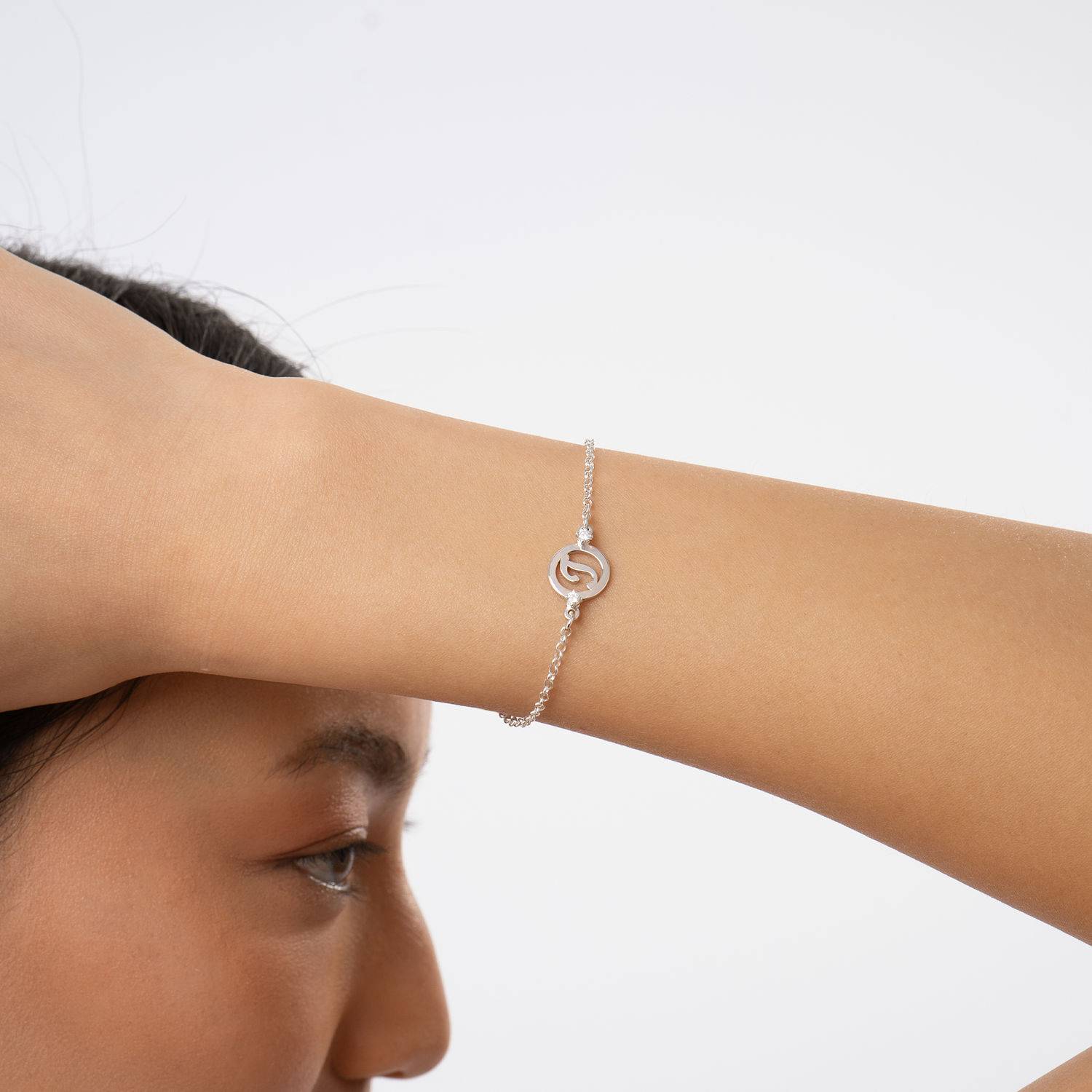 Halo armband met initialen en diamanten in sterling zilver-5 Productfoto