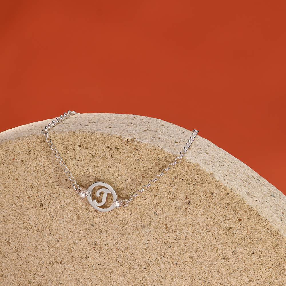 Gloriaformat initialarmband i sterlingsilver med diamanter-5 produktbilder