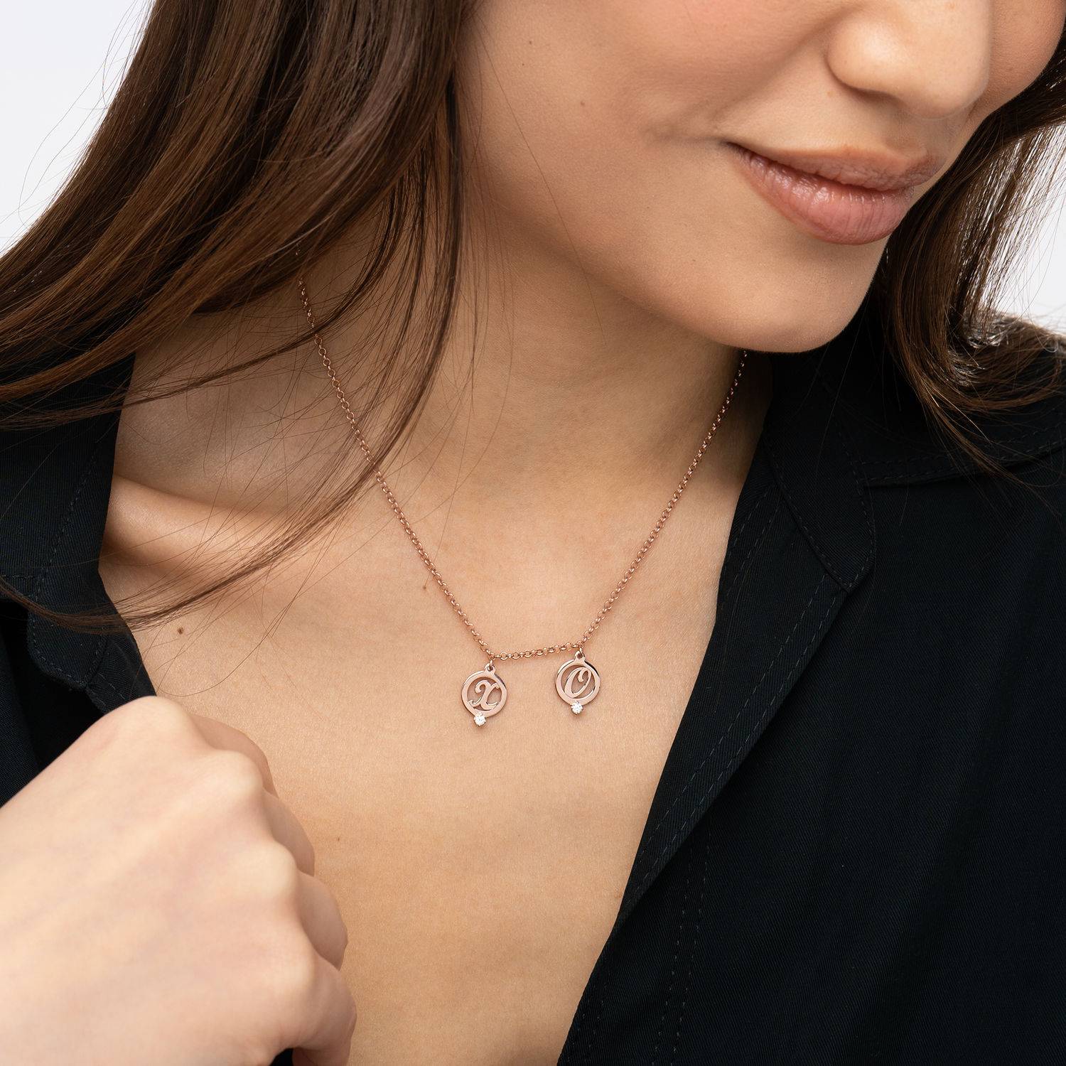 Halo Multi Initial Necklace with 0.05ct Diamonds in 18K Rose Gold Plating-4 product photo