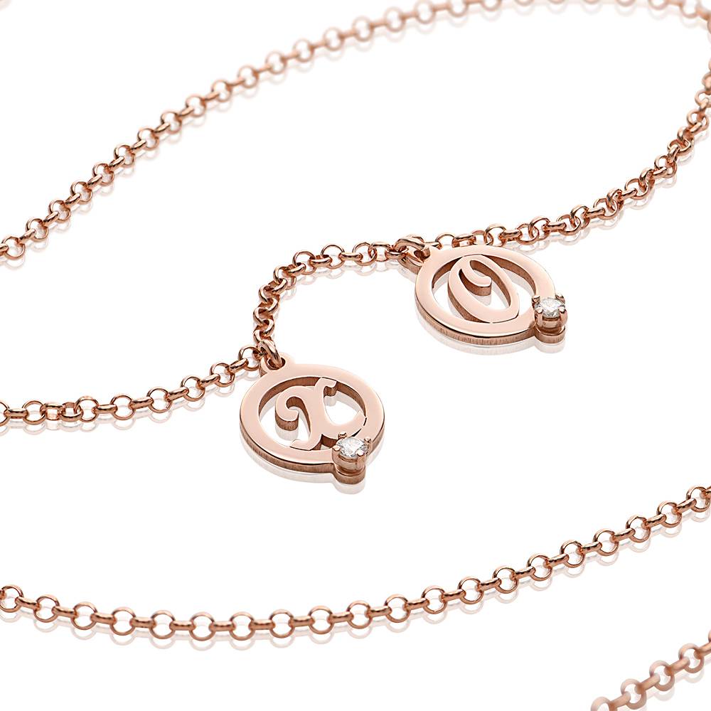 Halo Multi Inital Necklace with 0.05ct Diamonds in 18ct Rose Gold Plating-2 product photo