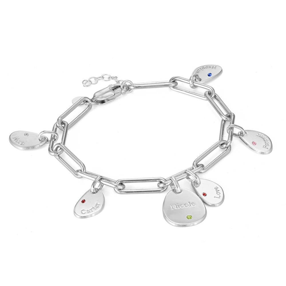 Hazel Schakelarmband met Gegraveerde Geboortesteen Bedels in 925 Zilver