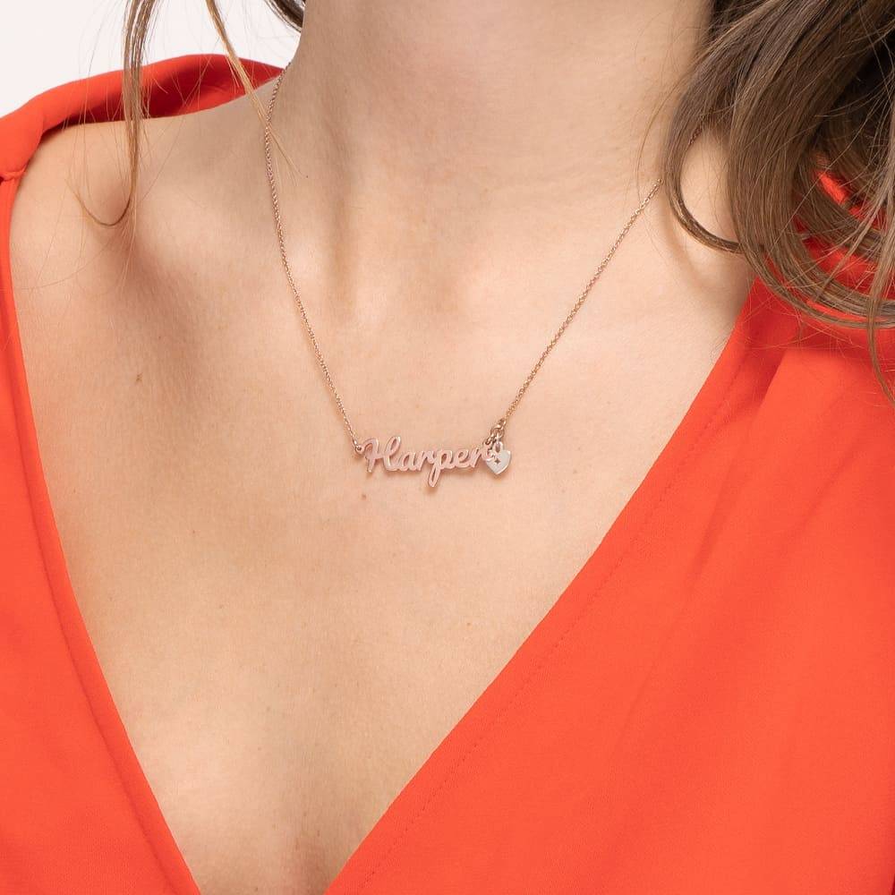 Heart Charm Name Necklace in 18K Rose Gold Plating product photo