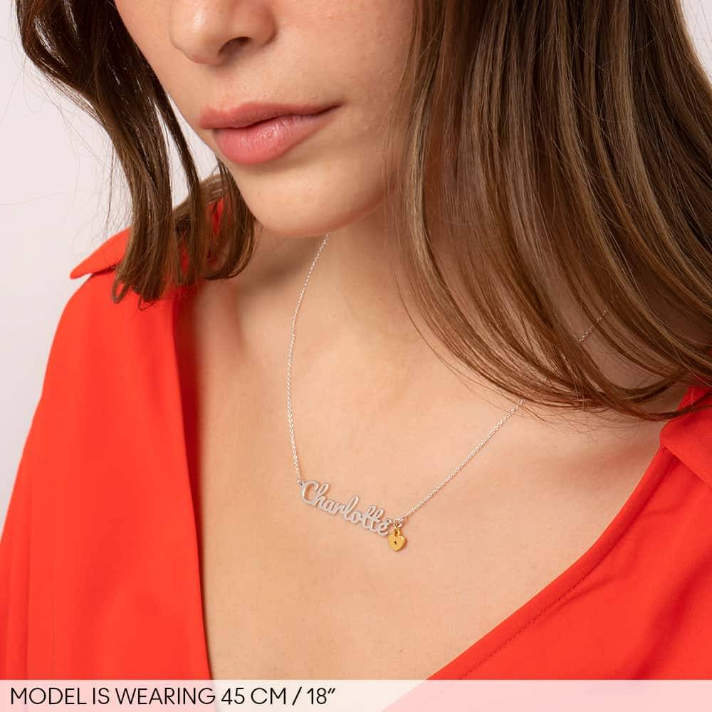 Heart Charm Name Necklace in Sterling Silver product photo