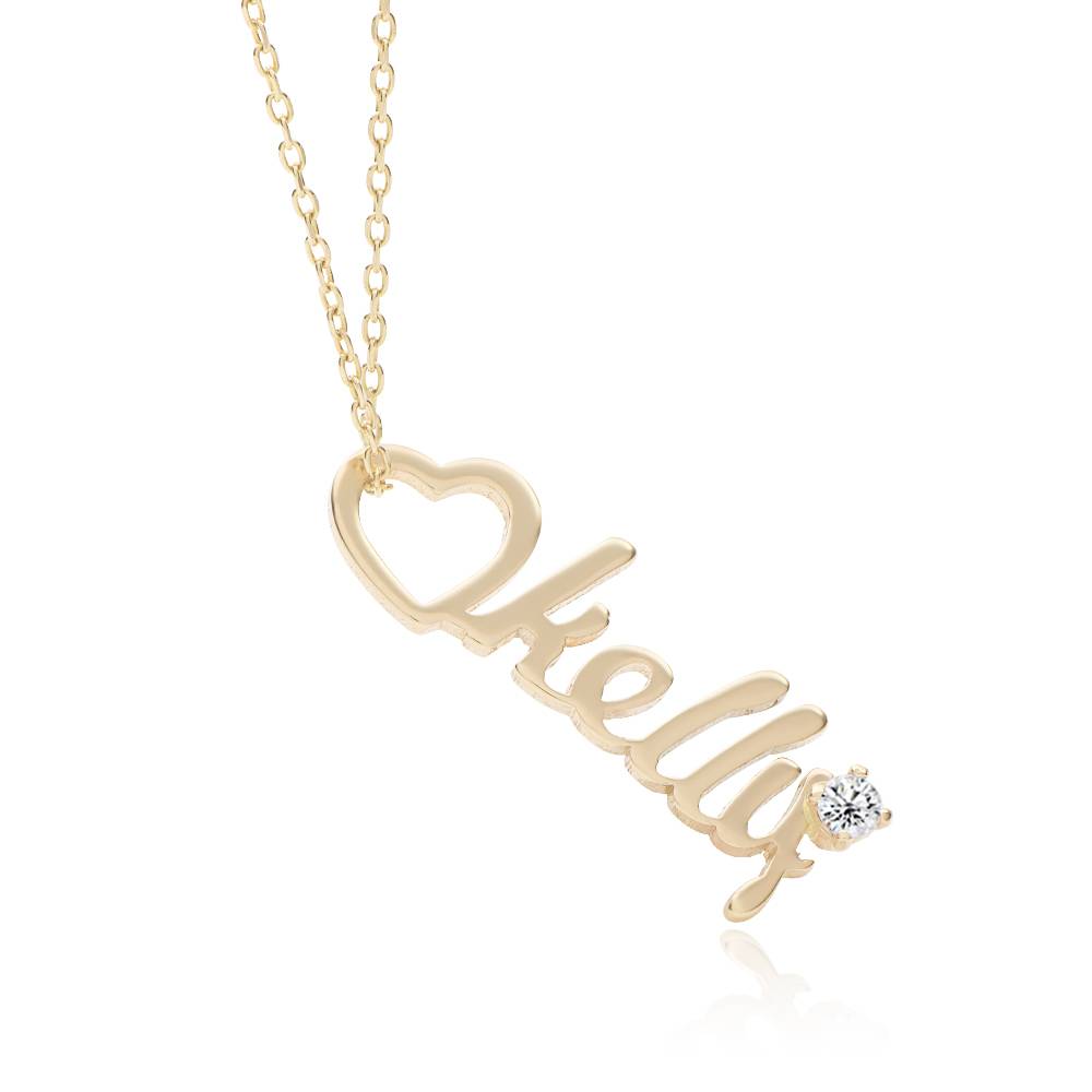Heart Drop Vertical Name Necklace with 0.05CT Diamond in 14K Yellow Gold-1 product photo