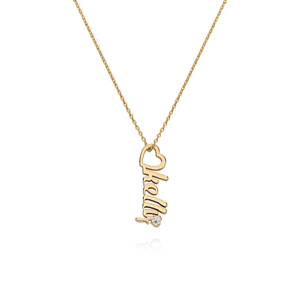 Heart Drop Vertical Name Necklace with 0.05CT Diamond in 14ct Yellow Gold-3 product photo