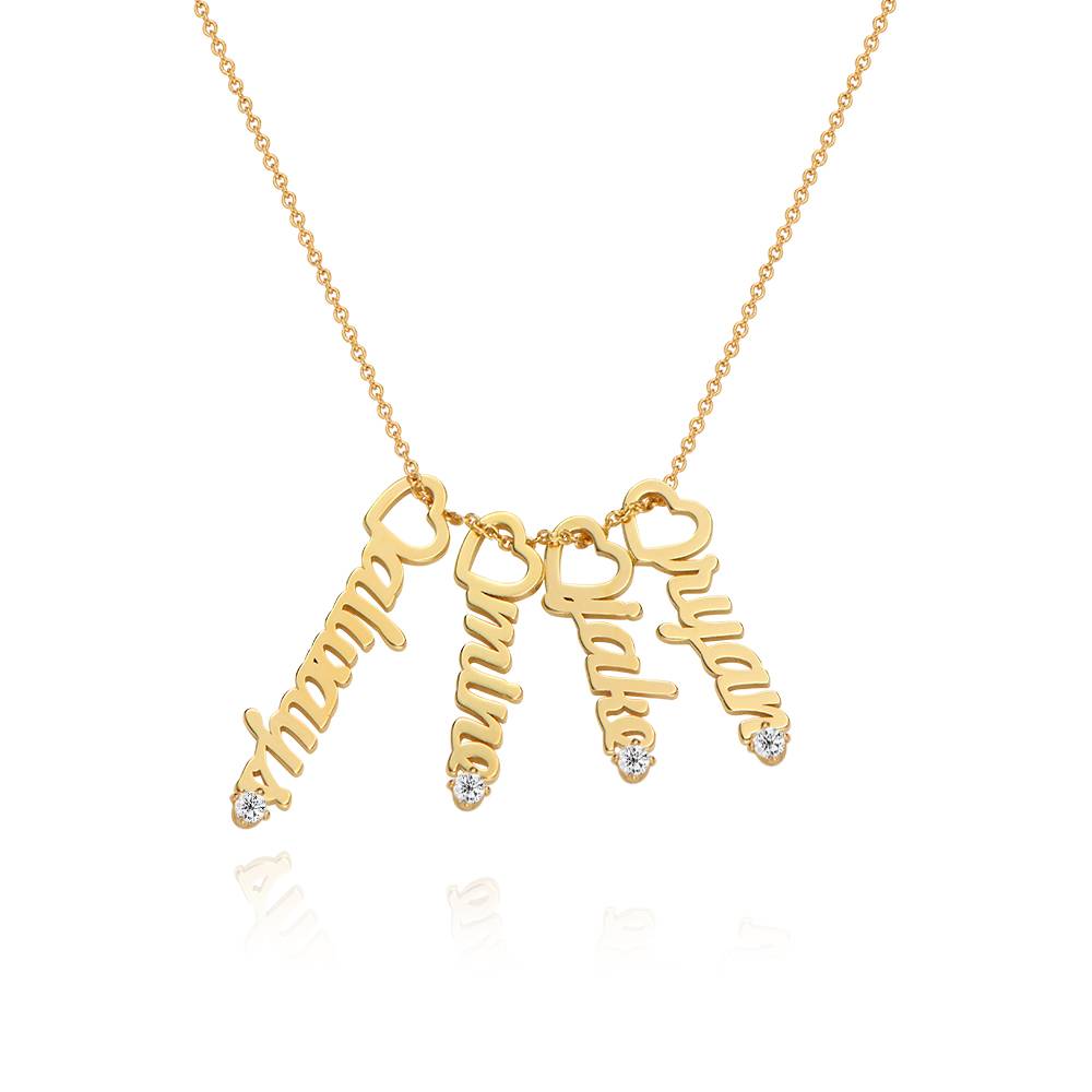 Collar de nombre vertical Heart Drop en oro vermeil de 18K con 0.05CT diamantes-6 foto de producto