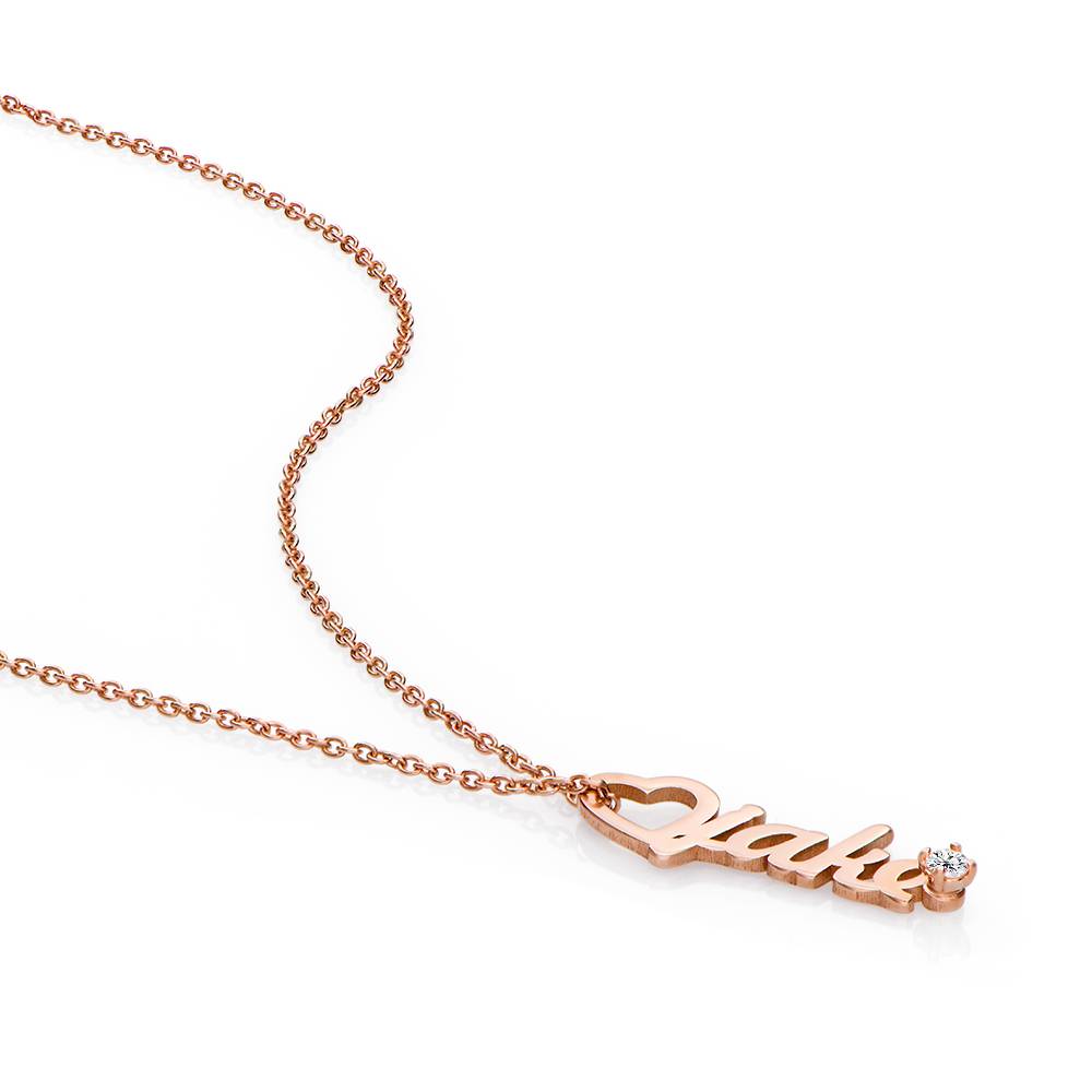 Heart Drop Vertical Name Necklace with 0.05CT Diamond in 18K Rose Gold Plating-2 product photo