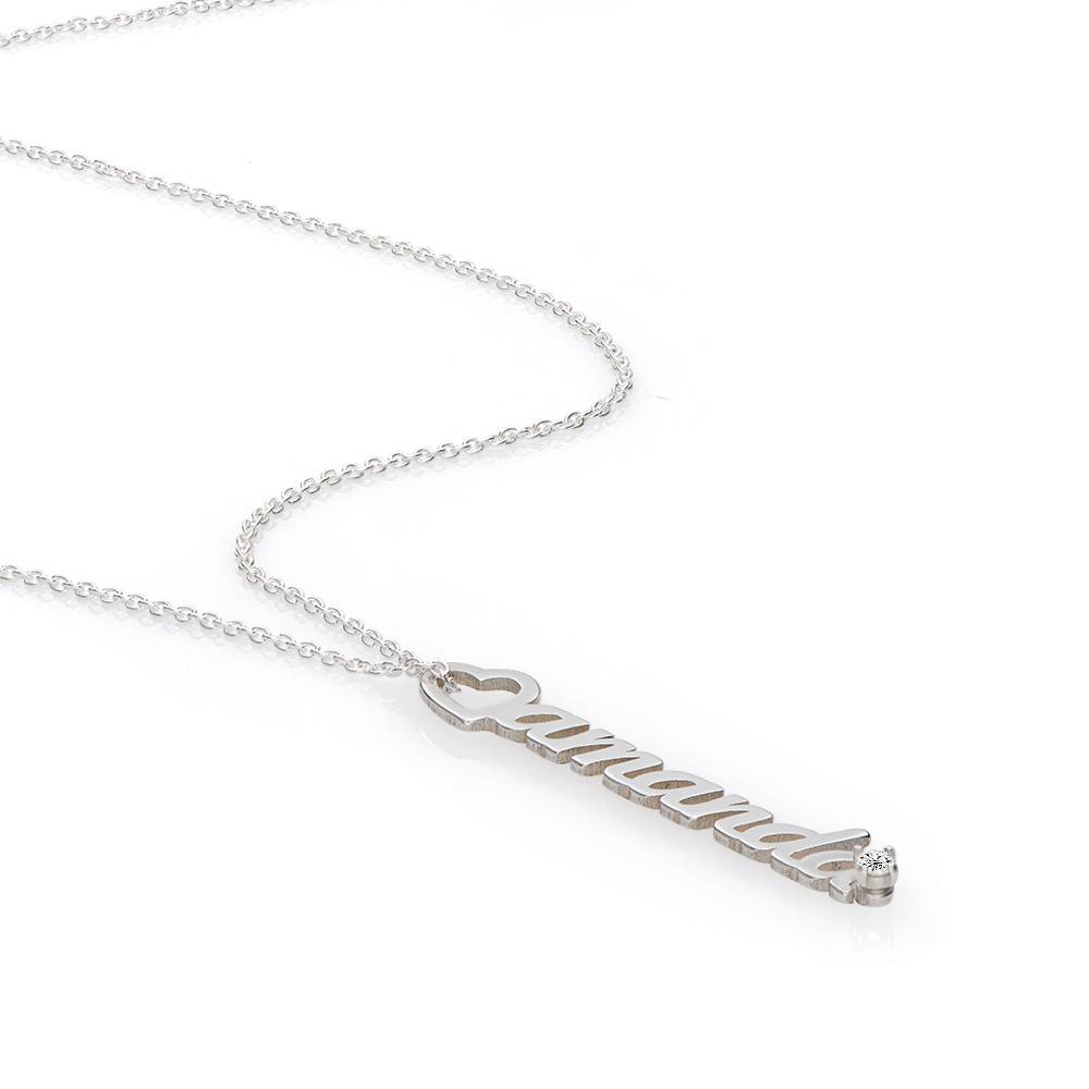 Heart Drop Vertical Name Necklace with 0.05CT Diamond in Sterling Silver-6 product photo