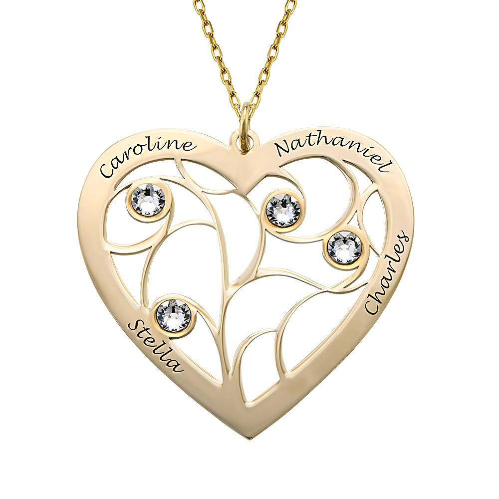 Heart Family Tree Necklace with Birthstones in 10K Yellow Gold-2 product photo