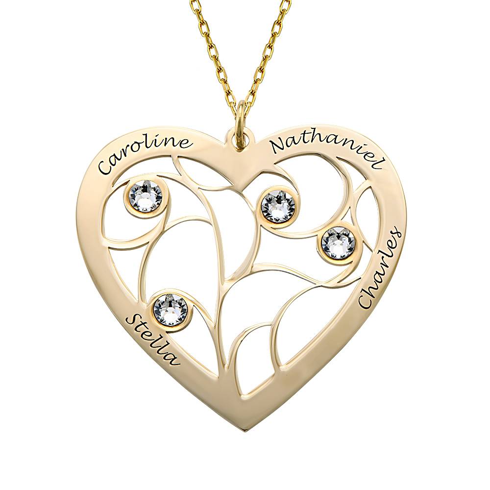 Hartvormige Levensboom Ketting met Geboortestenen in 10k Goud