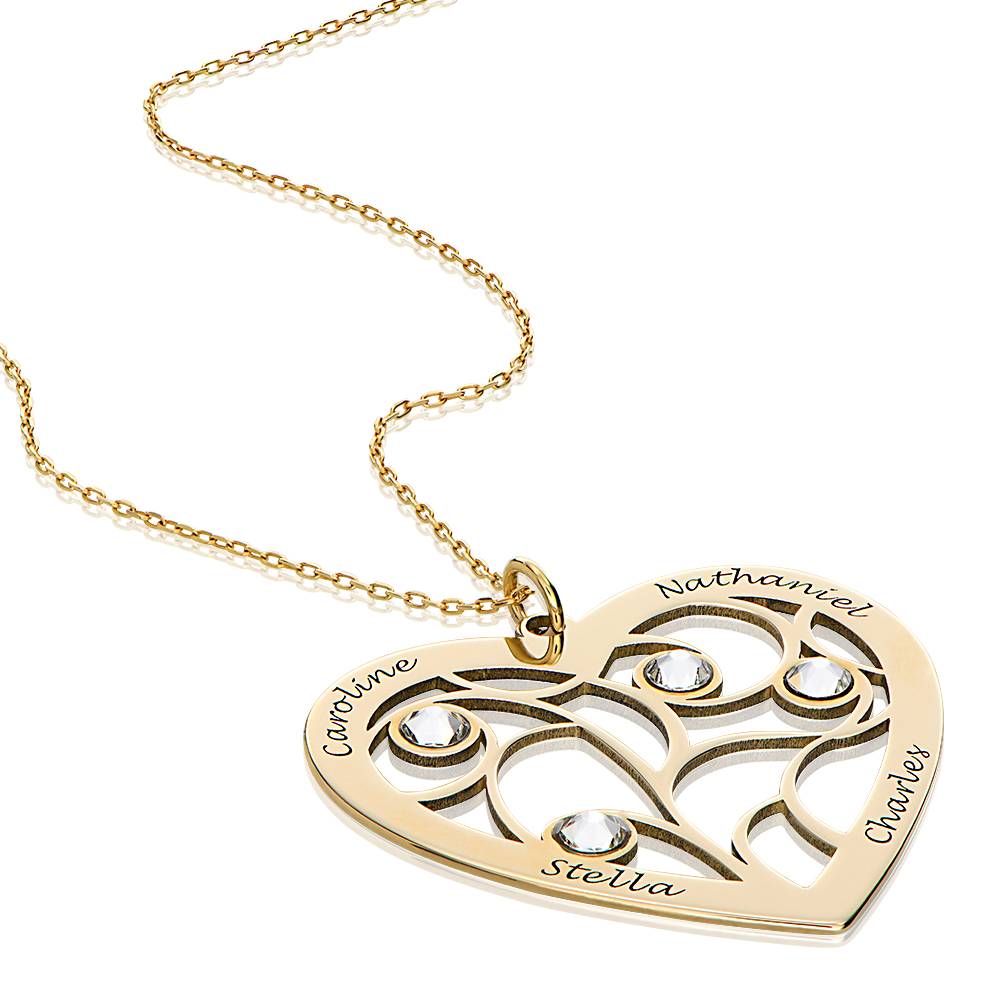 Livets träd-halsband i form av ett hjärta i 10 karat guld och med månadsstenar-4 produktbilder