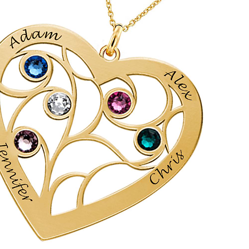 Familienstammbaumkette in Herzform mit Geburtssteinen - 750er vergoldetes Silber-5 Produktfoto