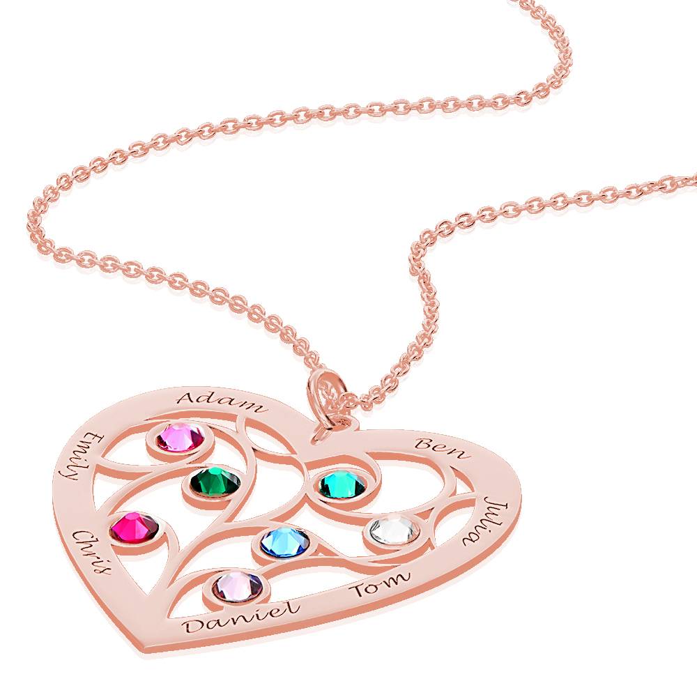 Heart Family Tree Necklace with Birthstones in 18K Rose Gold Plating-6 product photo