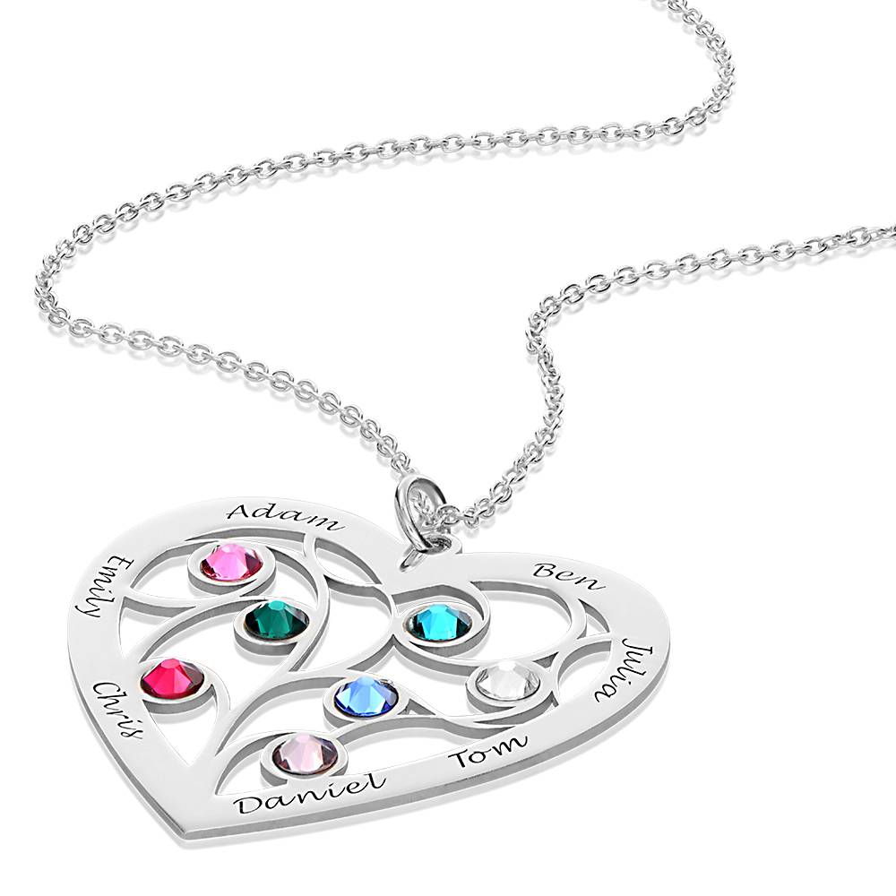 Heart Family Tree Necklace with Birthstones in Sterling Silver-3 product photo
