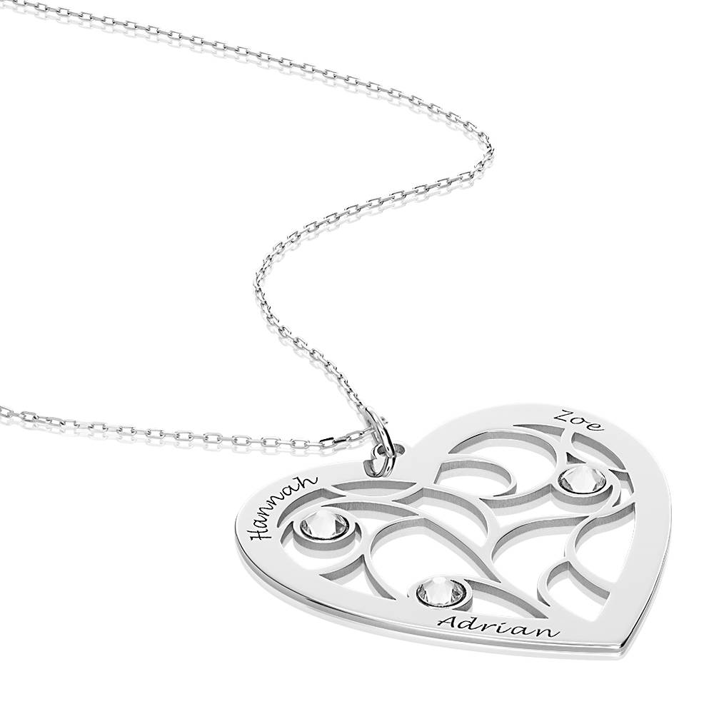 Heart Family Tree Necklace with Birthstones in 10K White Gold-2 product photo