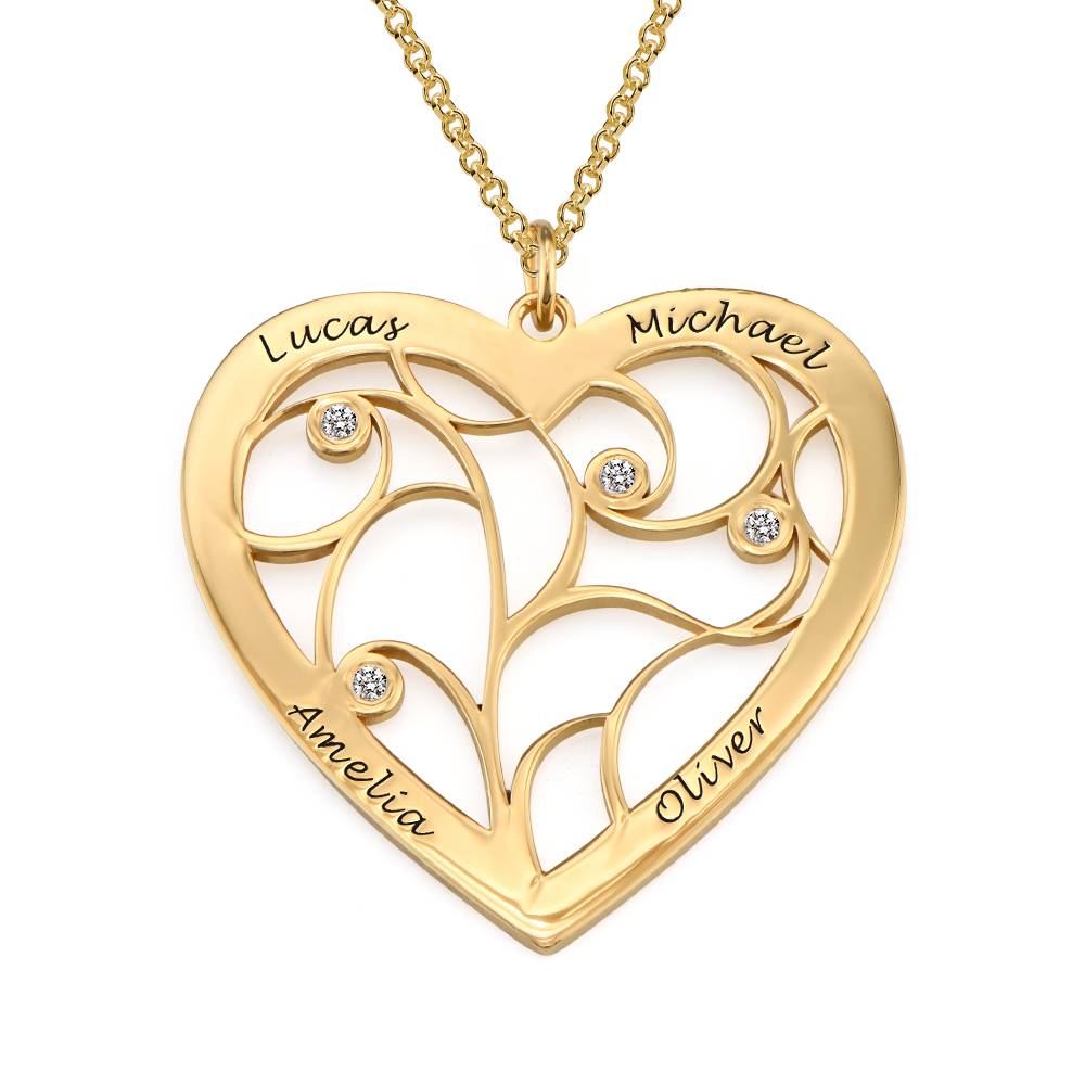 Heart Family Tree Necklace with Diamonds in 18K Gold Plating product photo