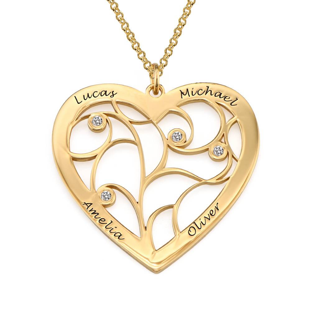 Hartvormige Levensboom Ketting met Diamanten in Goud Vermeil
