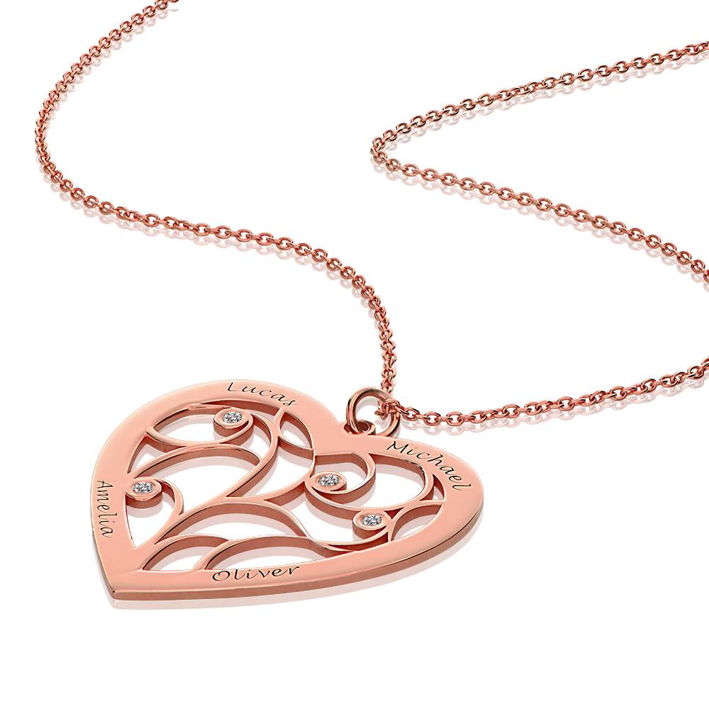 Rosé-vergulde hartjes levensboom ketting met diamant-4 Productfoto