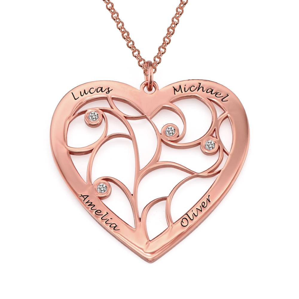 Heart Family Tree Necklace with Diamonds in 18K Rose Gold Plating-3 product photo