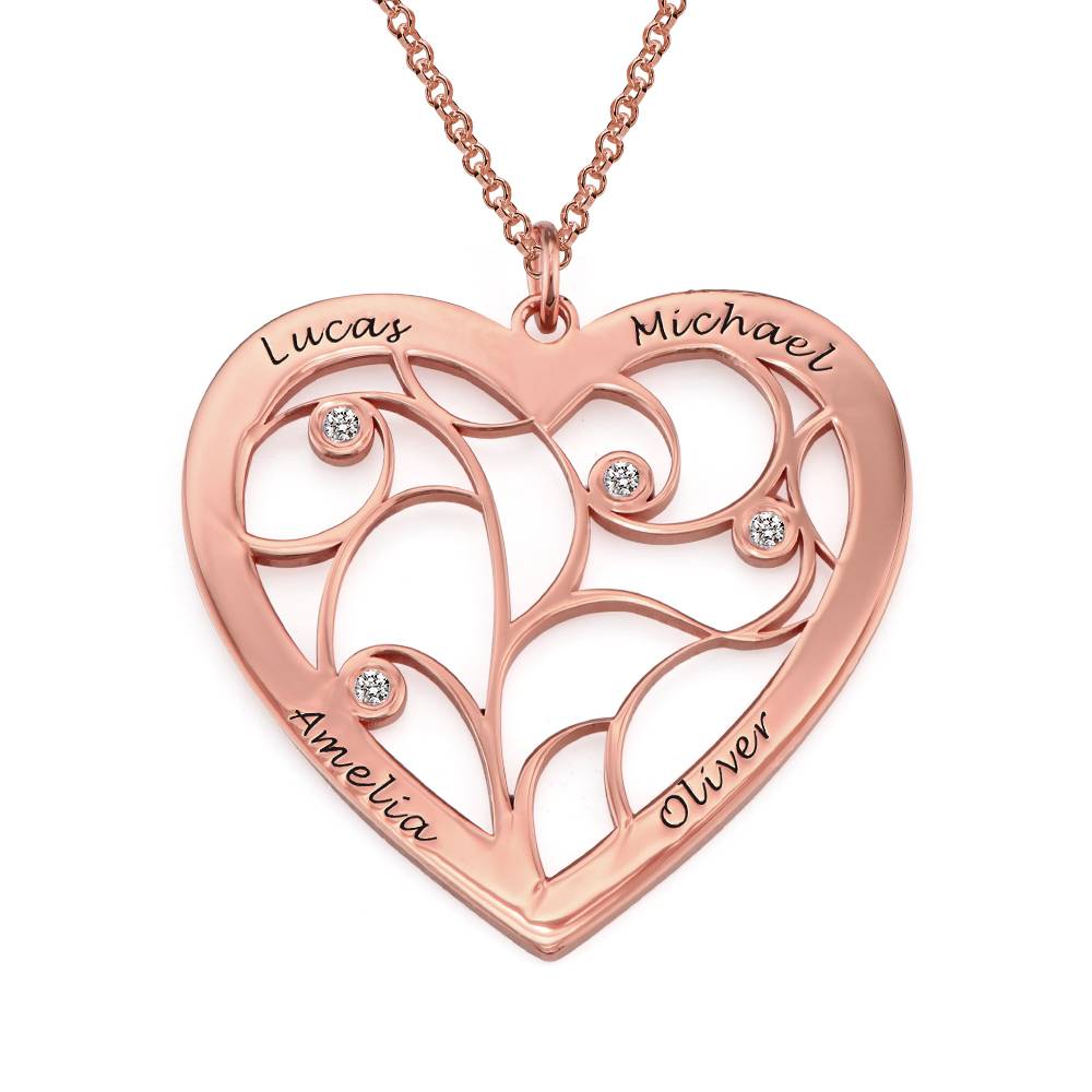 Hartvormige Levensboom Ketting met Diamanten in Rosé Verguld